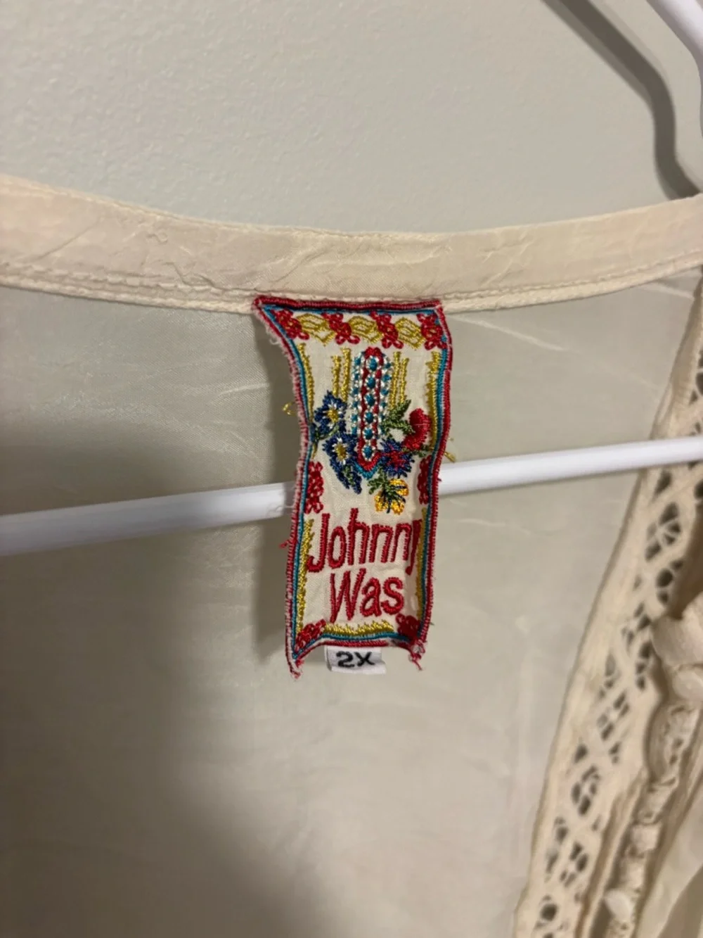 Johnny Was Cream Embroidered Sheer Open Blouse - Picture 3 of 6
